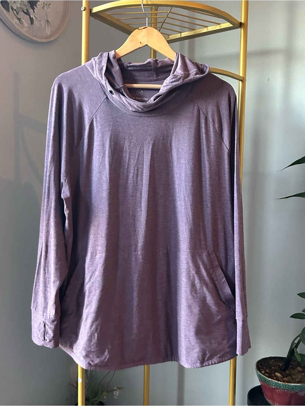 Wander Lavender We Flex Cowl-Neck Hooded Pullover in heather lavender size 2X